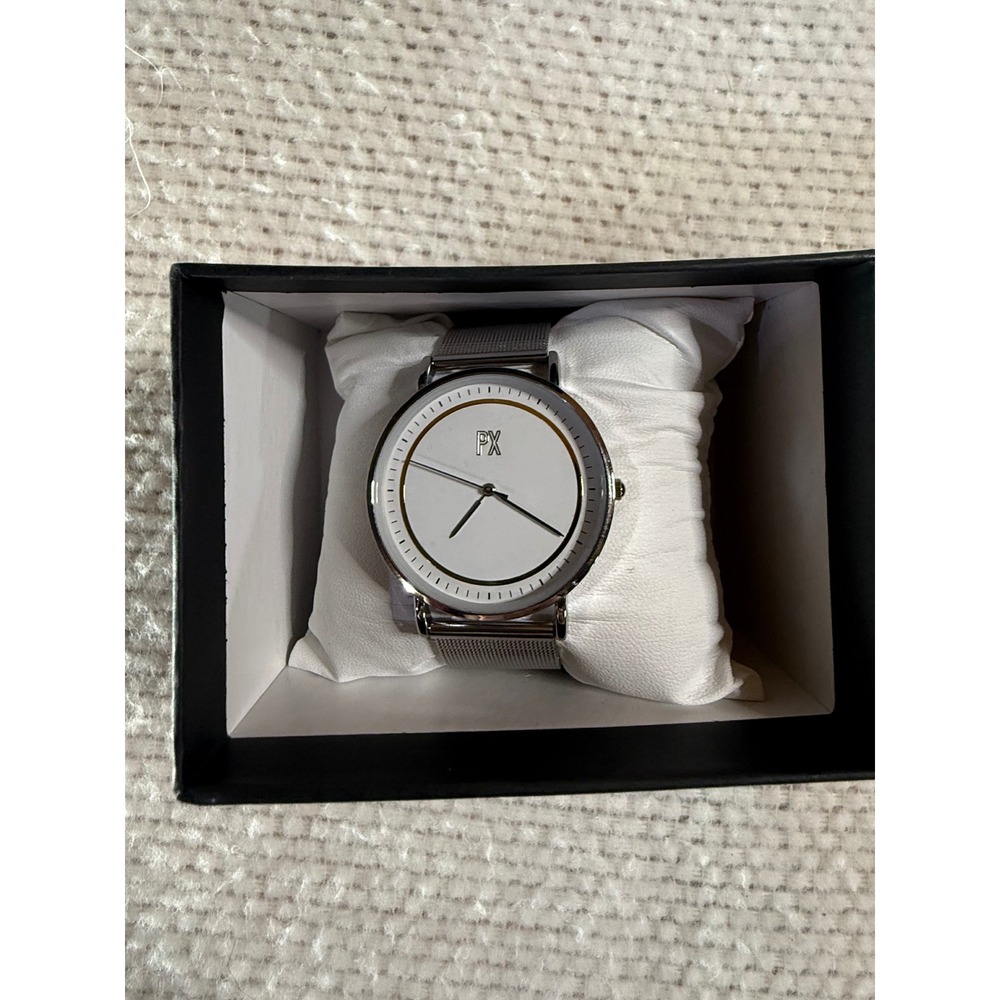PX White Dial Silver Tone Mesh Band Minimalist Watch 1WA3044M
